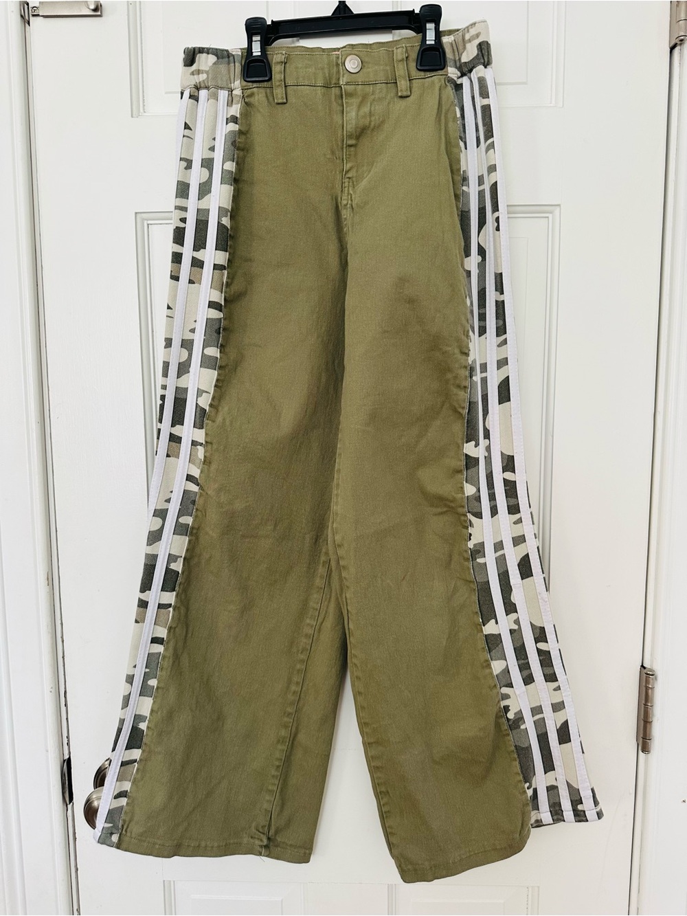 Lucky You Girls Olive Green Wide-Leg Pants with Camo Stripe Panels